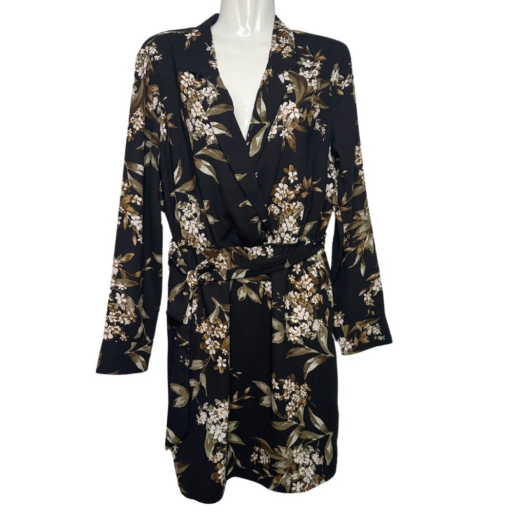 Dynamite | Floral Long Sleeve Tie Belted Dress Medium